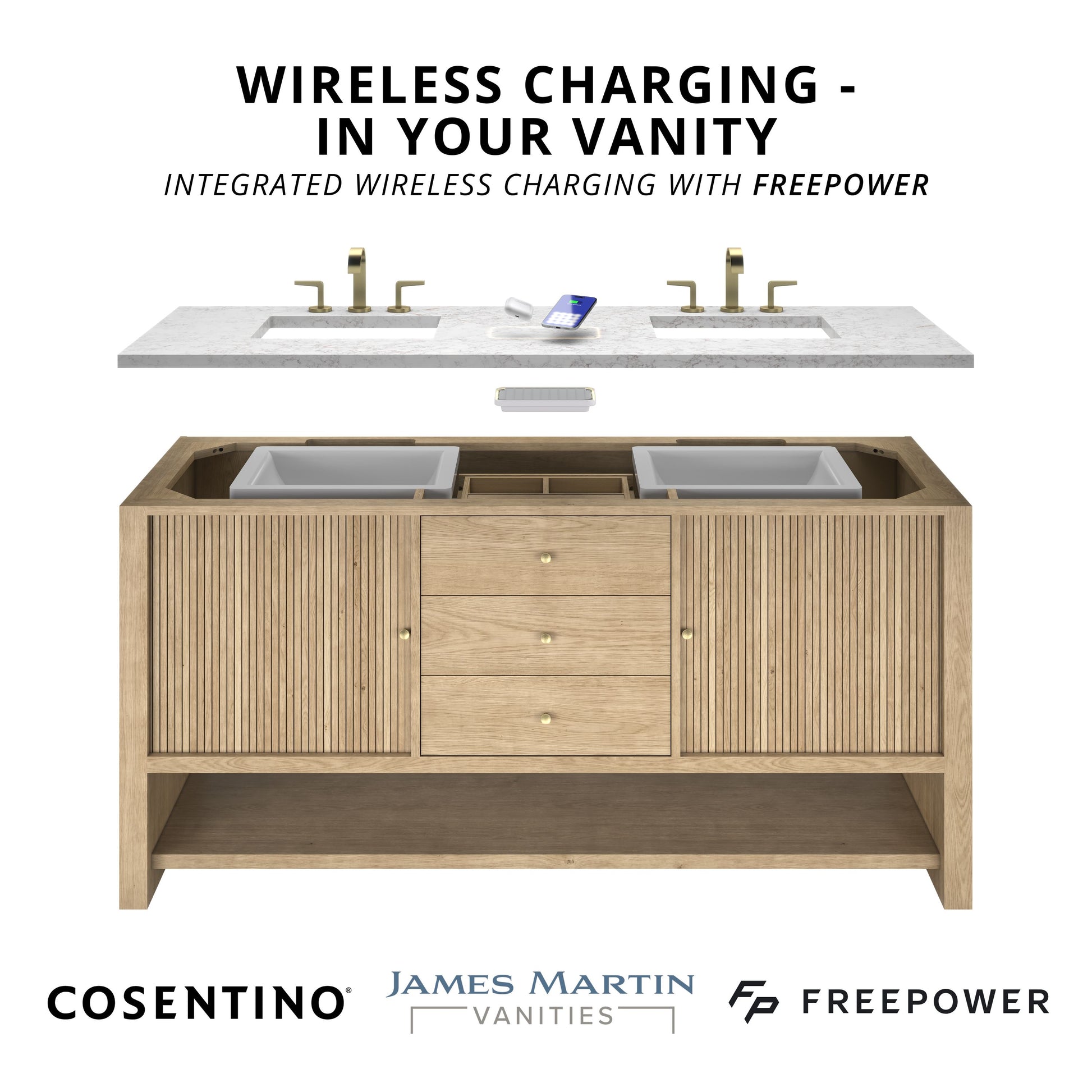 James Martin Vanities Brittany 60" Black Onyx Single Vanity With 3 cm Ethereal Noctis Silestone Top and FreePower Wireless Charger