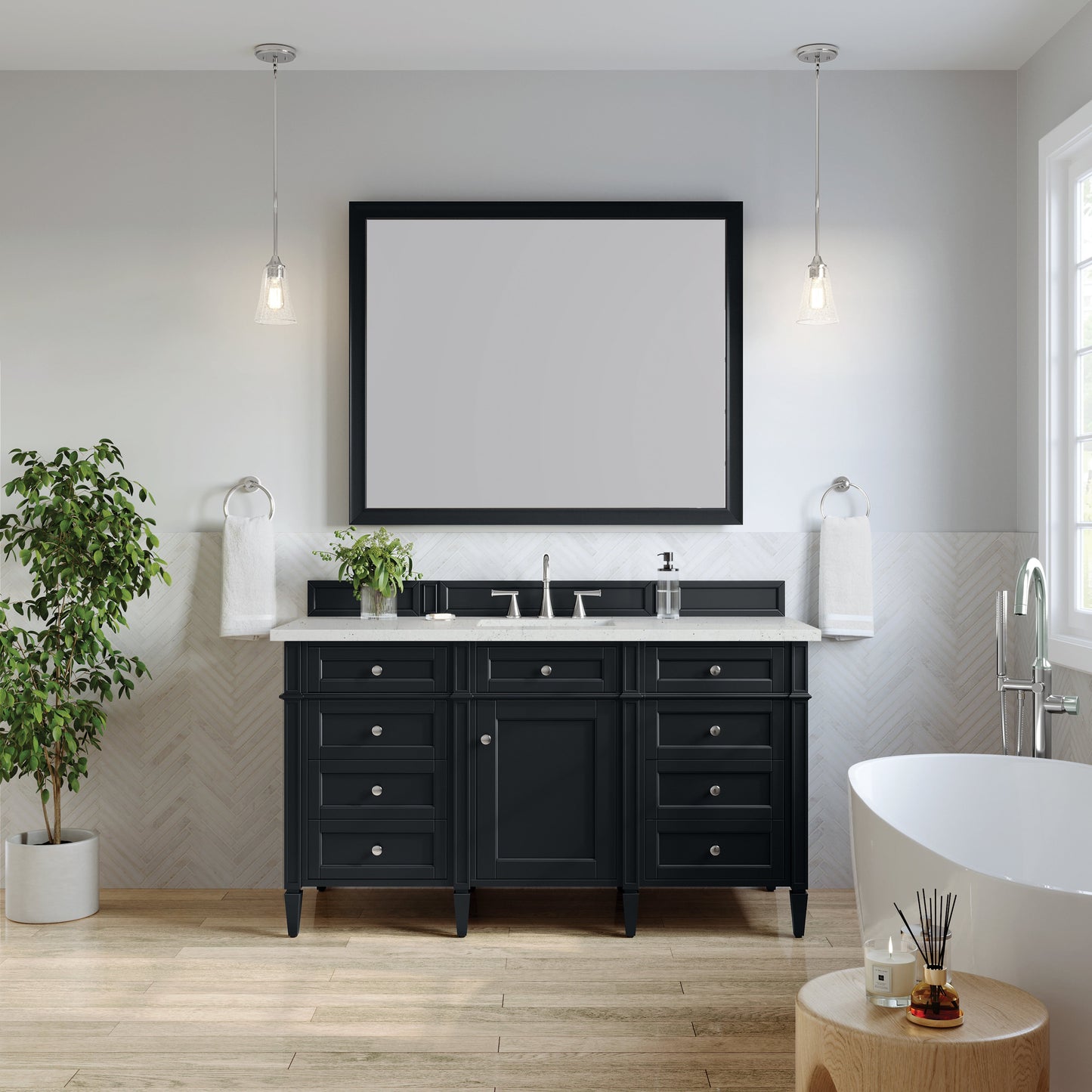 James Martin Vanities Brittany 60" Black Onyx Single Vanity With 3 cm Lime Delight Quartz Top