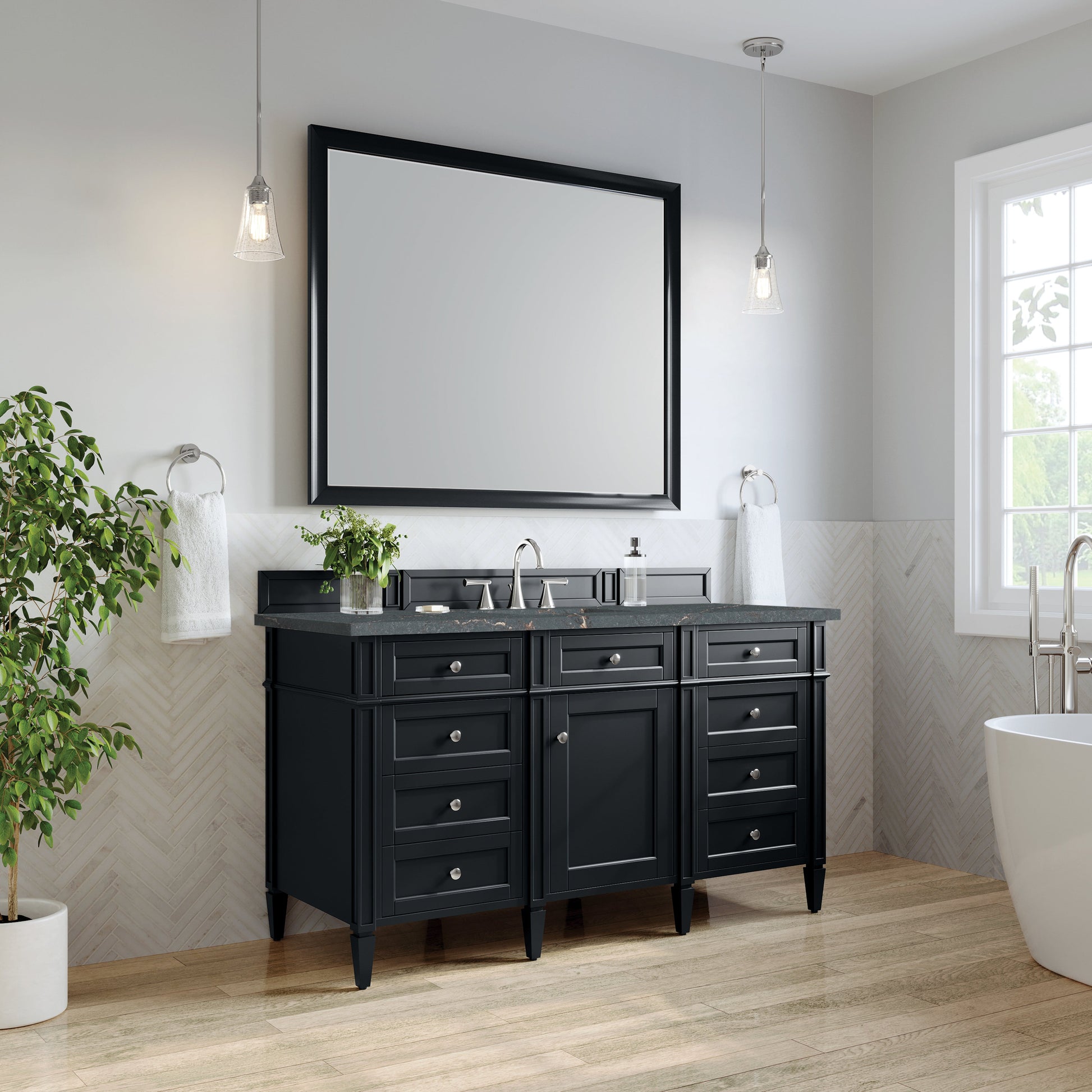 James Martin Vanities Brittany 60" Black Onyx Single Vanity With 3 cm Parisien Bleu Quartz Top