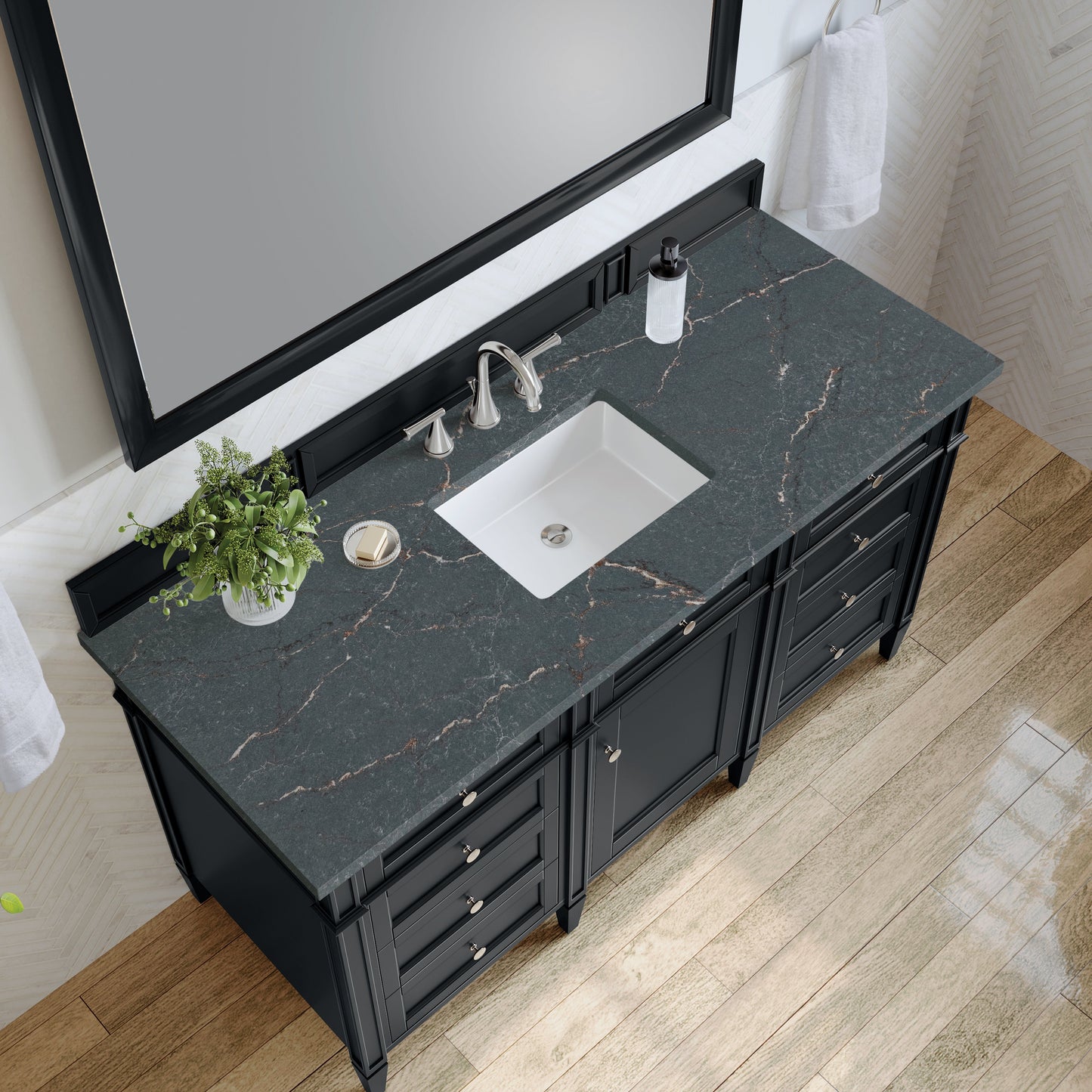 James Martin Vanities Brittany 60" Black Onyx Single Vanity With 3 cm Parisien Bleu Quartz Top