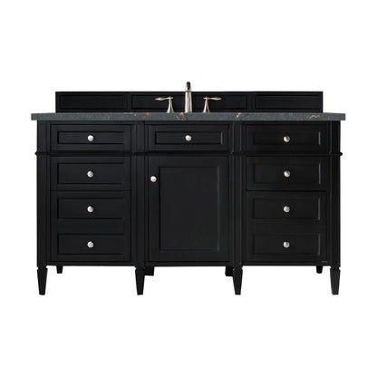 James Martin Vanities Brittany 60" Black Onyx Single Vanity With 3 cm Parisien Bleu Quartz Top