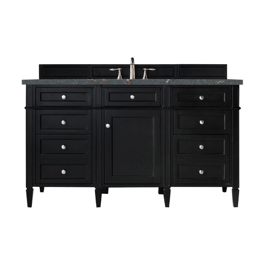 James Martin Vanities Brittany 60" Black Onyx Single Vanity With 3 cm Parisien Bleu Quartz Top