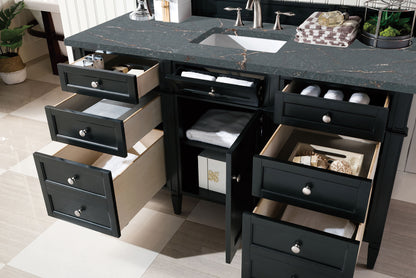 James Martin Vanities Brittany 60" Black Onyx Single Vanity With 3 cm Parisien Bleu Silestone Top and FreePower Wireless Charger