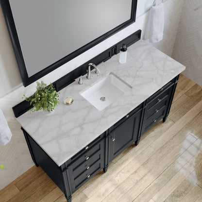 James Martin Vanities Brittany 60" Black Onyx Single Vanity With 3 cm Victorian Silver Quartz Top