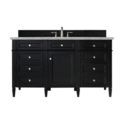 James Martin Vanities Brittany 60" Black Onyx Single Vanity With 3 cm Victorian Silver Quartz Top