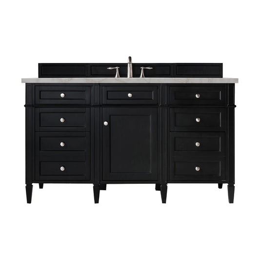 James Martin Vanities Brittany 60" Black Onyx Single Vanity With 3 cm Victorian Silver Quartz Top