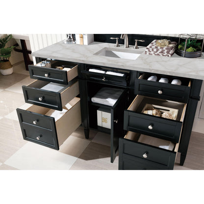 James Martin Vanities Brittany 60" Black Onyx Single Vanity With 3 cm Victorian Silver Silestone Top and FreePower Wireless Charger