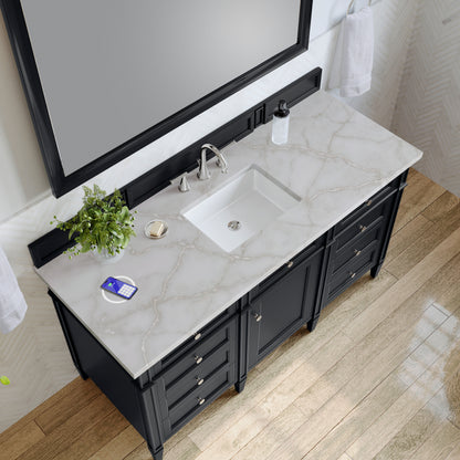 James Martin Vanities Brittany 60" Black Onyx Single Vanity With 3 cm Victorian Silver Silestone Top and FreePower Wireless Charger