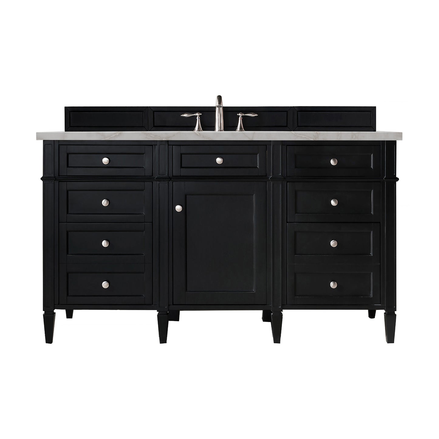 James Martin Vanities Brittany 60" Black Onyx Single Vanity With 3 cm Victorian Silver Silestone Top and FreePower Wireless Charger