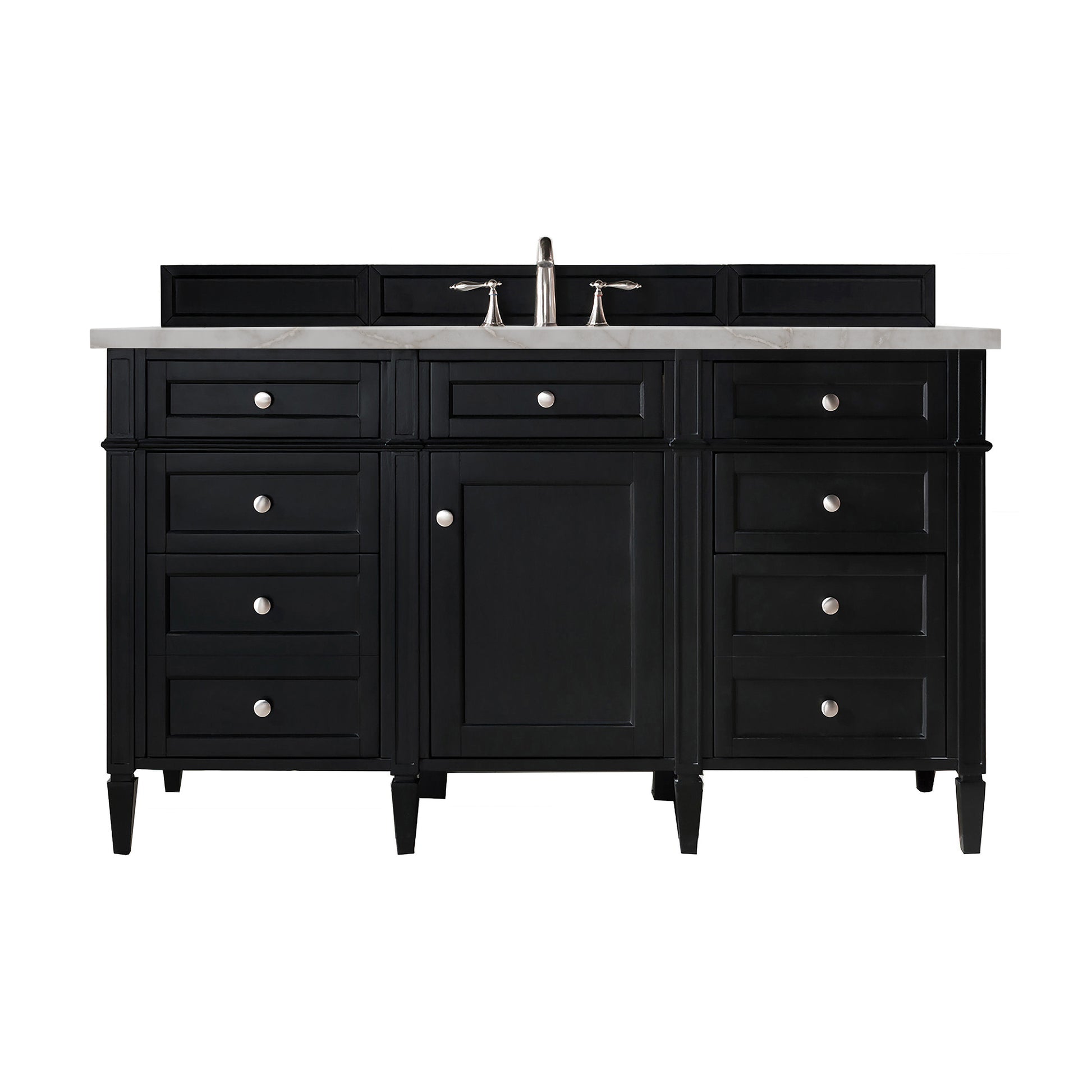 James Martin Vanities Brittany 60" Black Onyx Single Vanity With 3 cm Victorian Silver Silestone Top and FreePower Wireless Charger