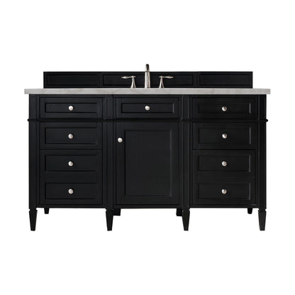 James Martin Vanities Brittany 60" Black Onyx Single Vanity With 3 cm Victorian Silver Silestone Top and FreePower Wireless Charger