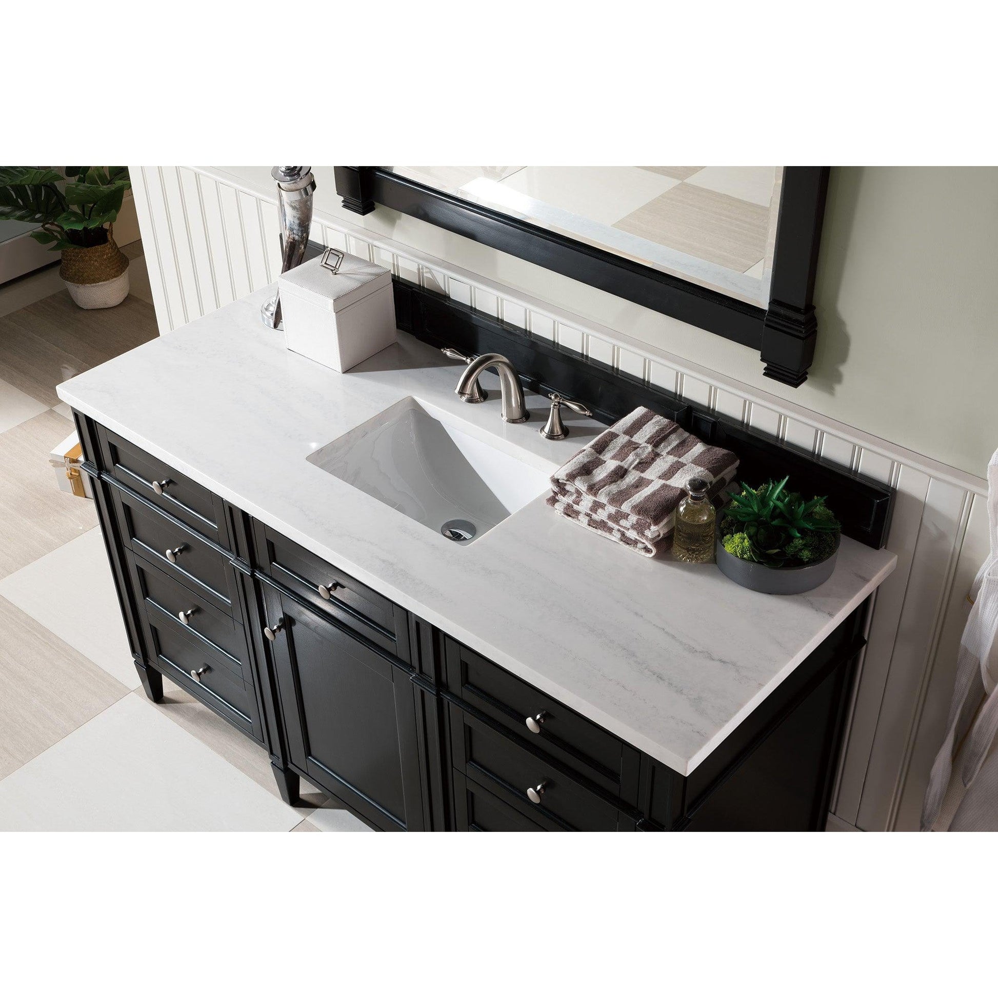James Martin Vanities Brittany 60" Black Onyx Single Vanity With 3cm Arctic Fall Solid Surface Top