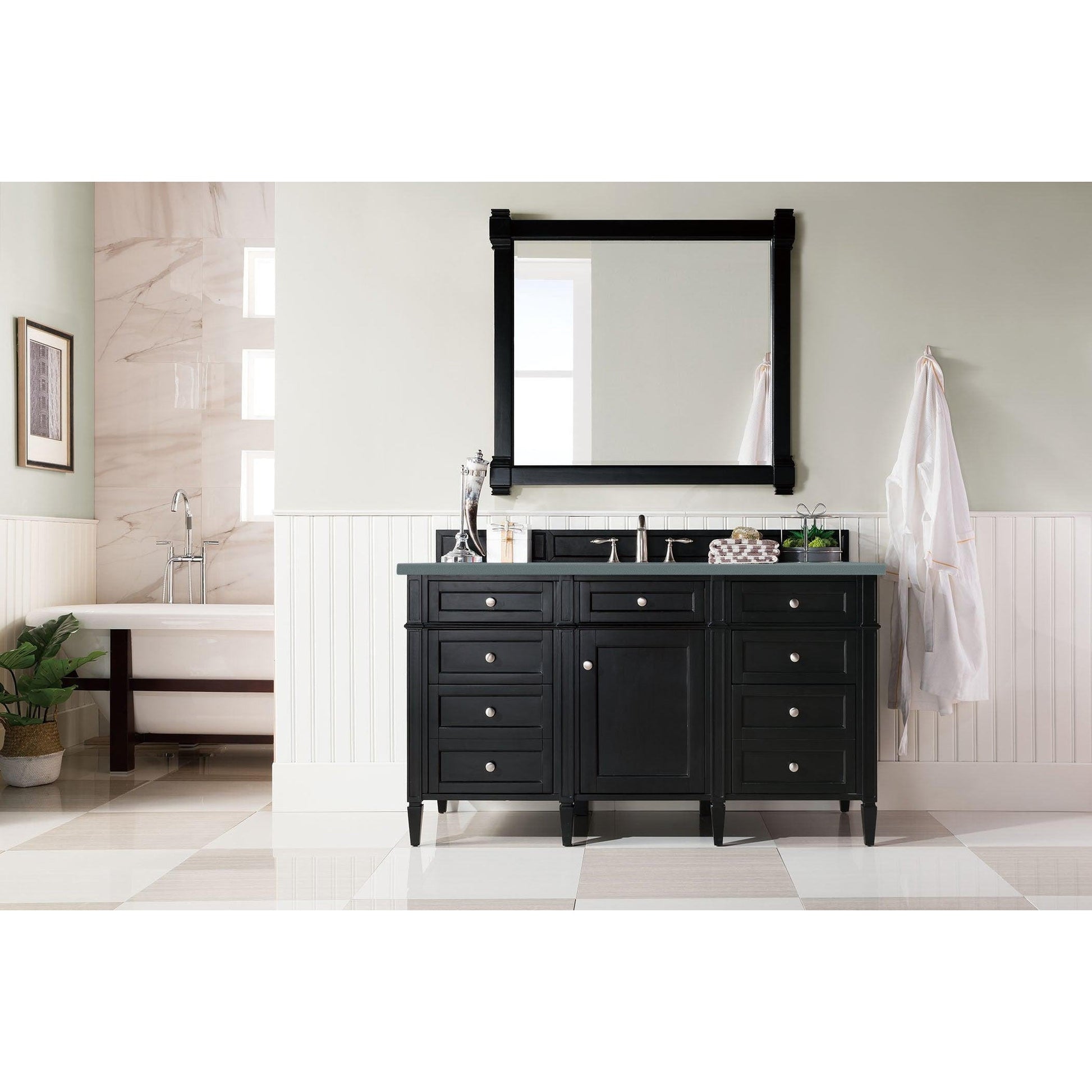 James Martin Vanities Brittany 60" Black Onyx Single Vanity With 3cm Cala Blue Quartz Top