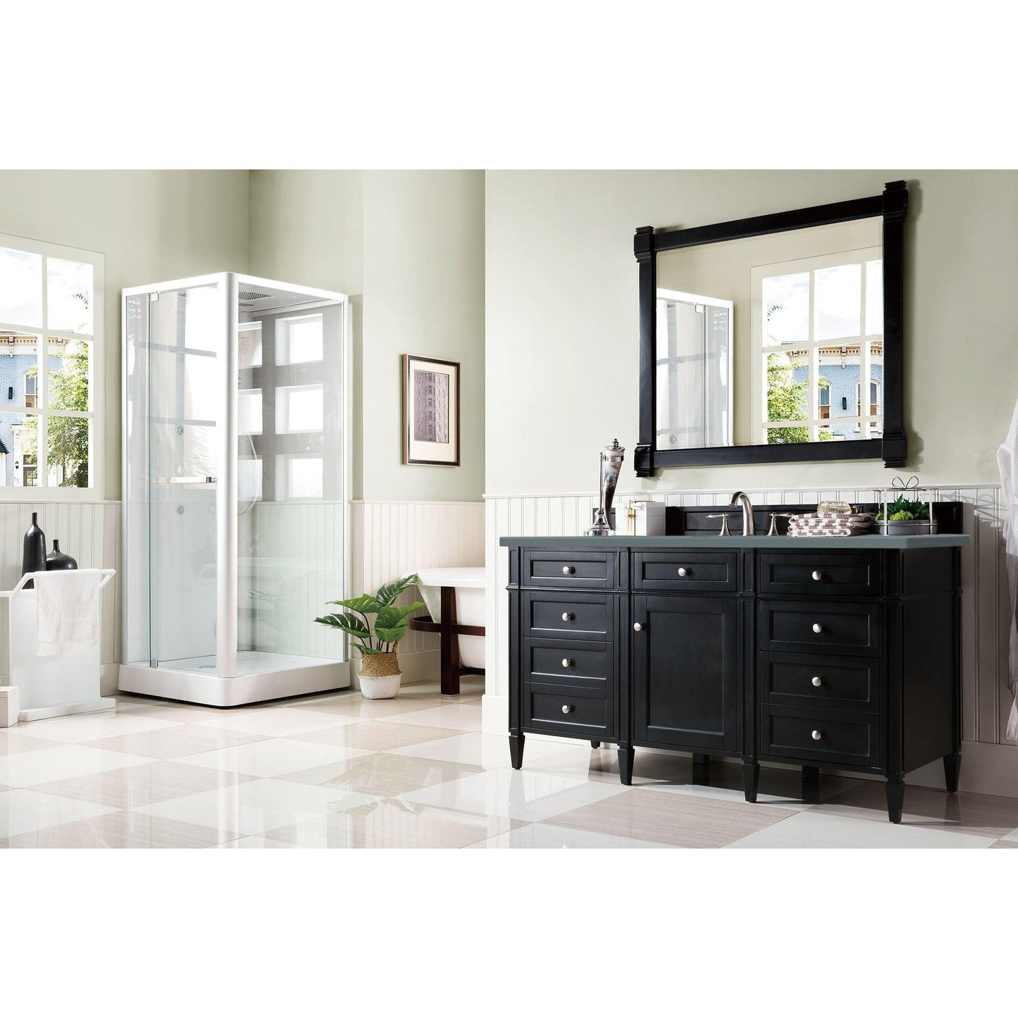 James Martin Vanities Brittany 60" Black Onyx Single Vanity With 3cm Cala Blue Quartz Top