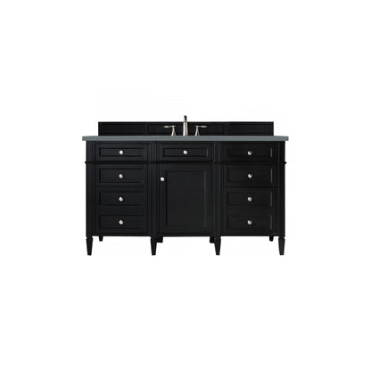 James Martin Vanities Brittany 60" Black Onyx Single Vanity With 3cm Cala Blue Quartz Top