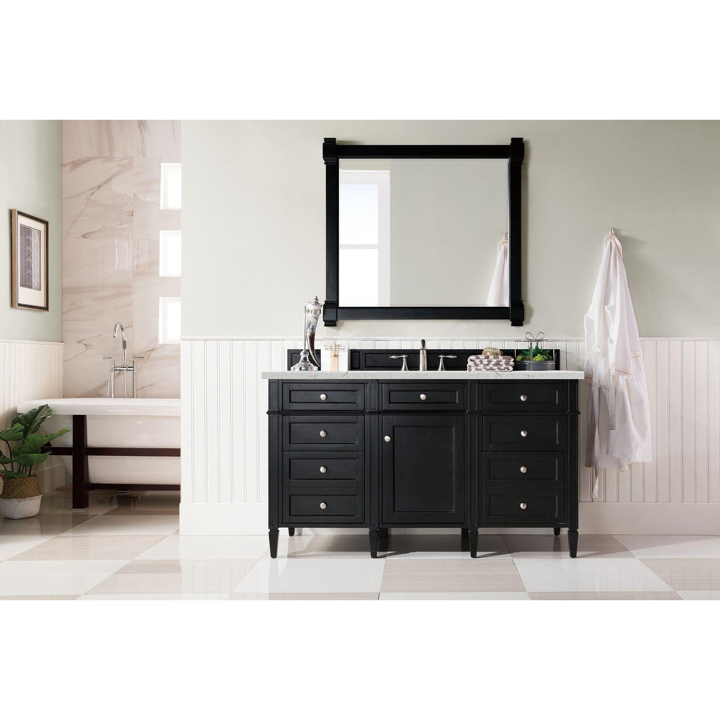 James Martin Vanities Brittany 60" Black Onyx Single Vanity With 3cm Eternal Jasmine Pearl Quartz Top