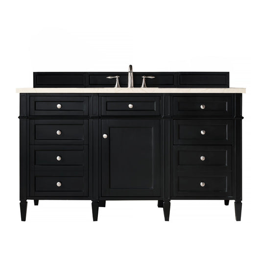 James Martin Vanities Brittany 60" Black Onyx Single Vanity With 3cm Eternal Marfil Quartz Top