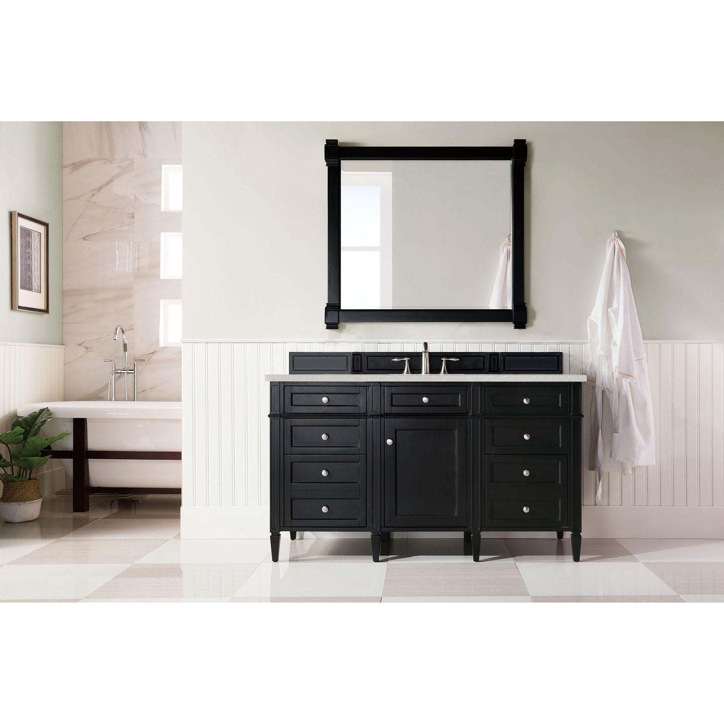 James Martin Vanities Brittany 60" Black Onyx Single Vanity With 3cm Eternal Serena Quartz Top