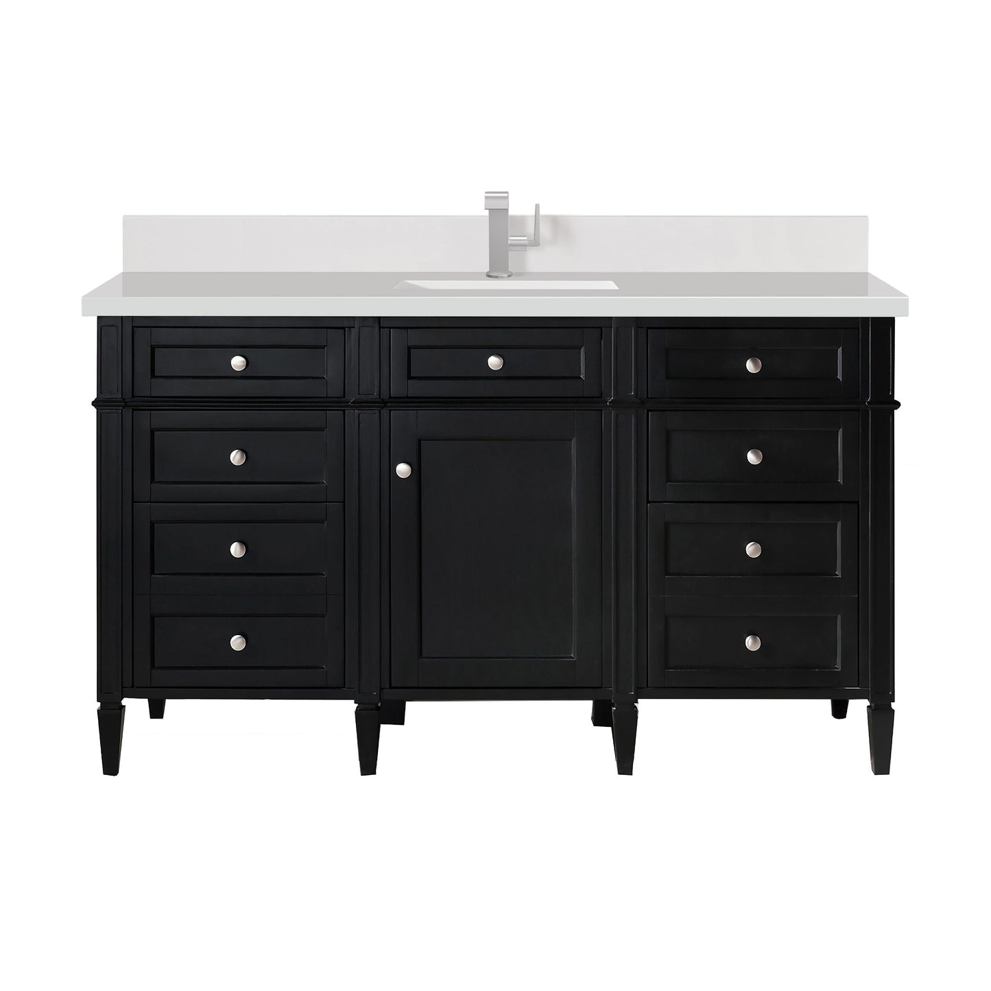 James Martin Vanities Brittany 60" Black Onyx Single Vanity With Single Hole 3 cm White Zeus Quartz Top & Backsplash