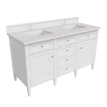 James Martin Vanities Brittany 60" Bright White Double Vanity With 3 cm Lime Delight Quartz Top