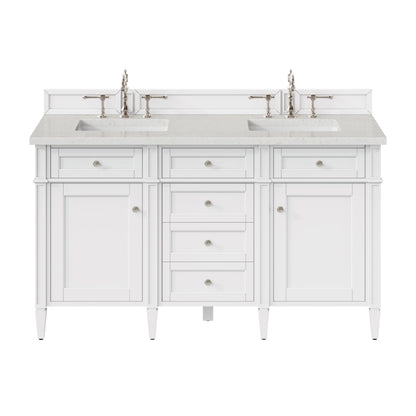 James Martin Vanities Brittany 60" Bright White Double Vanity With 3 cm Lime Delight Quartz Top