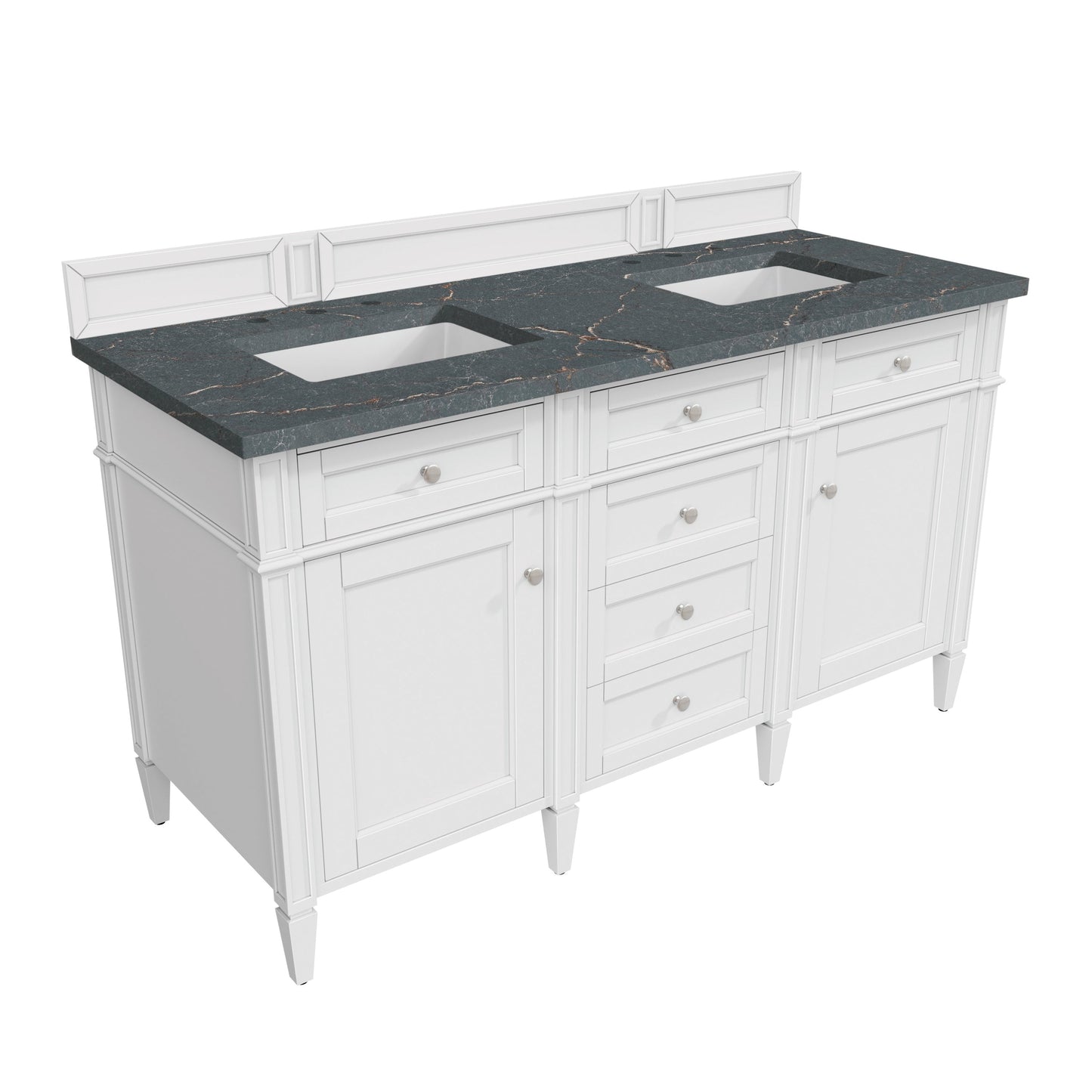 James Martin Vanities Brittany 60" Bright White Double Vanity With 3 cm Parisien Bleu Quartz Top