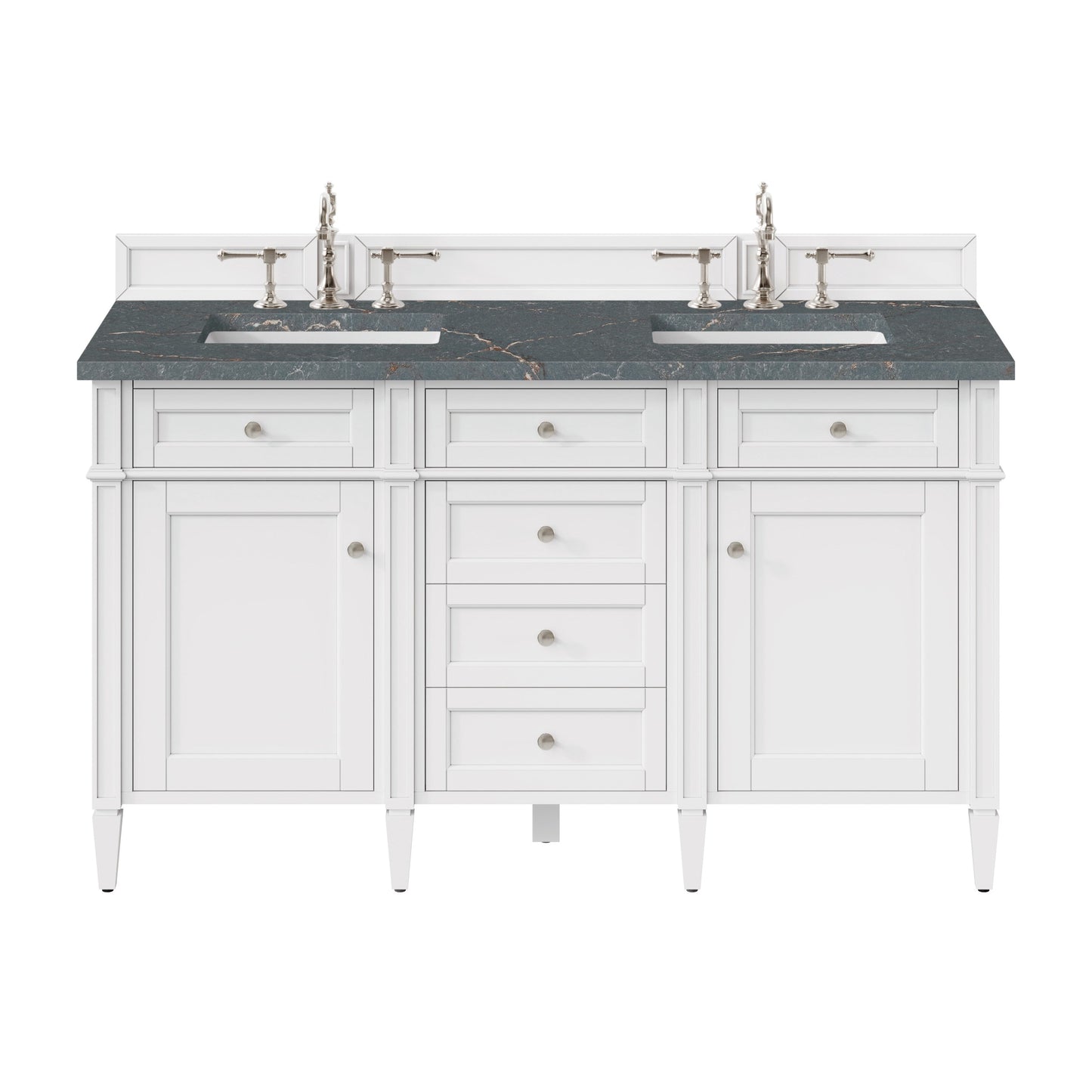 James Martin Vanities Brittany 60" Bright White Double Vanity With 3 cm Parisien Bleu Quartz Top