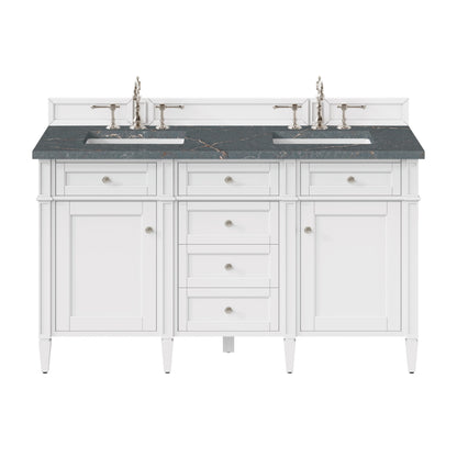 James Martin Vanities Brittany 60" Bright White Double Vanity With 3 cm Parisien Bleu Quartz Top