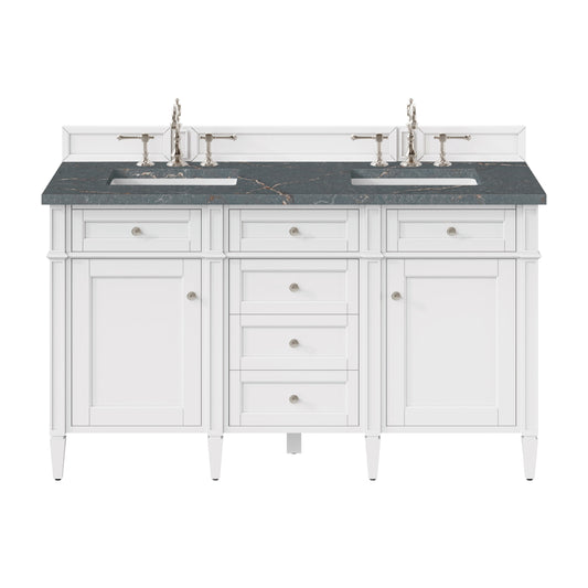 James Martin Vanities Brittany 60" Bright White Double Vanity With 3 cm Parisien Bleu Quartz Top