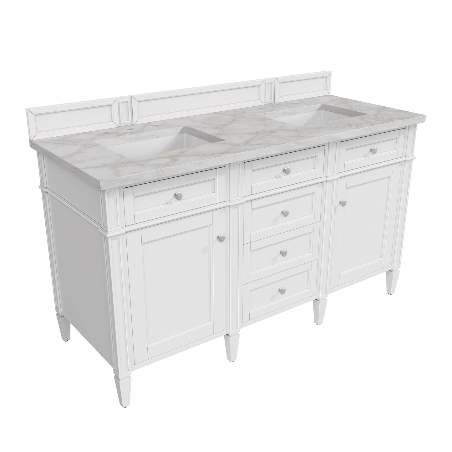 James Martin Vanities Brittany 60" Bright White Double Vanity With 3 cm Victorian Silver Quartz Top