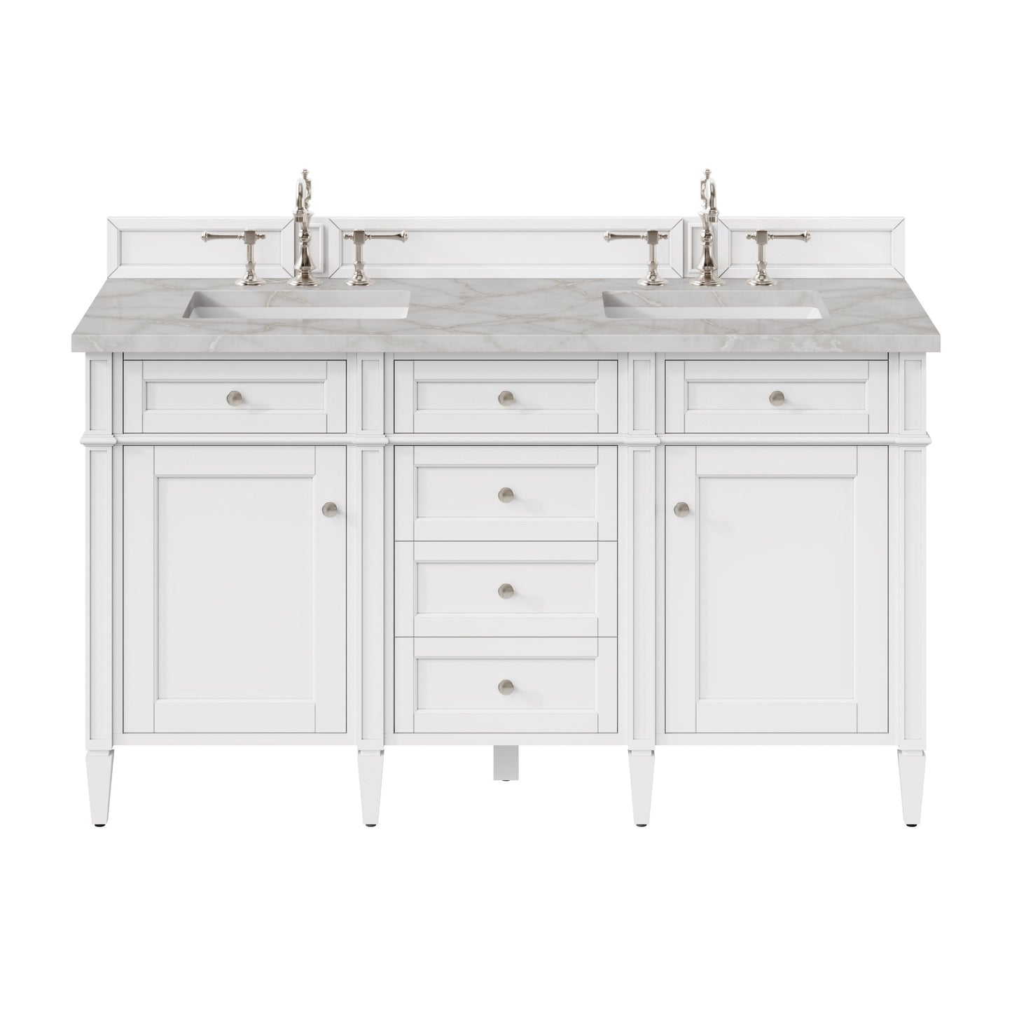 James Martin Vanities Brittany 60" Bright White Double Vanity With 3 cm Victorian Silver Quartz Top