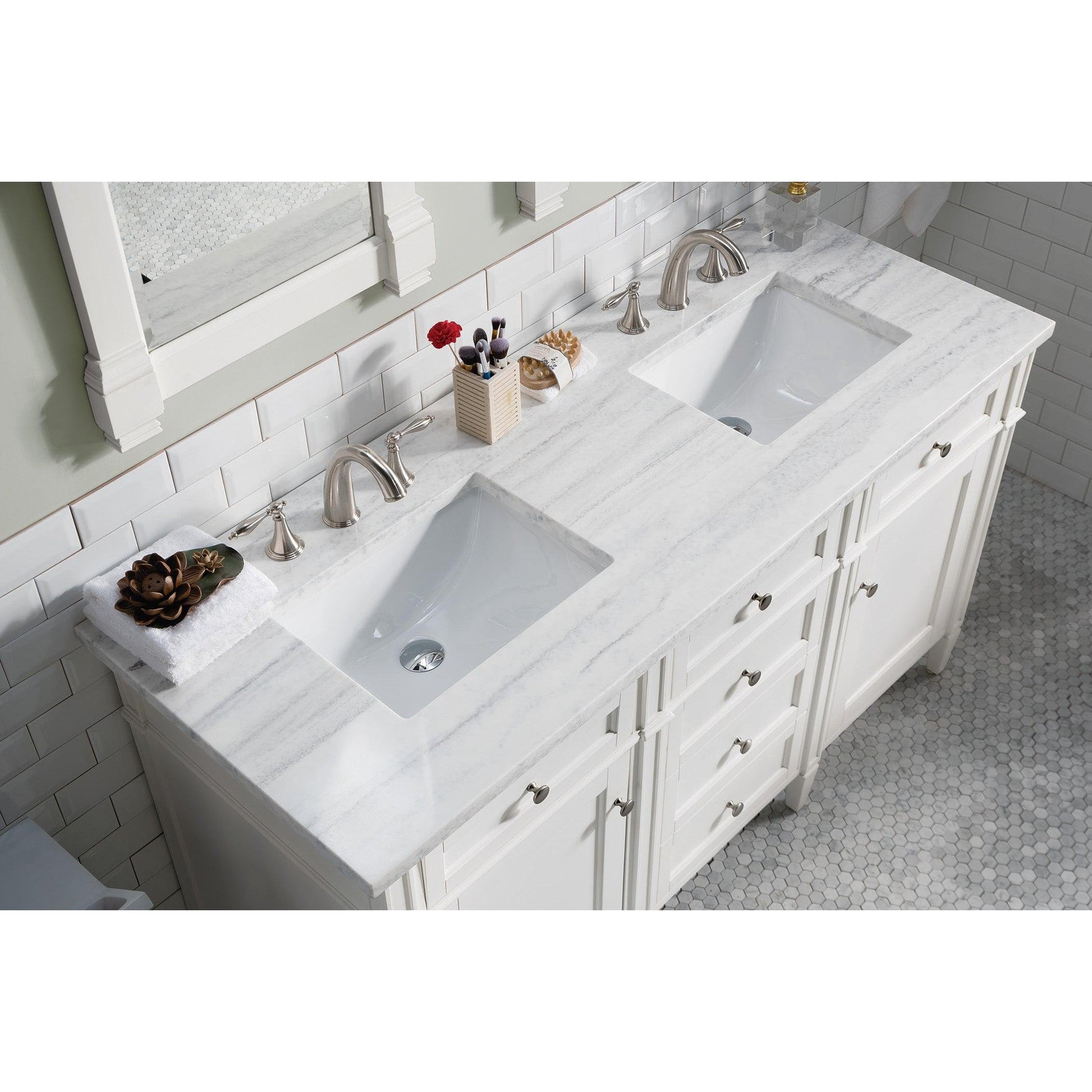 James Martin Vanities Brittany 60" Bright White Double Vanity With 3cm Arctic Fall Solid Surface Top