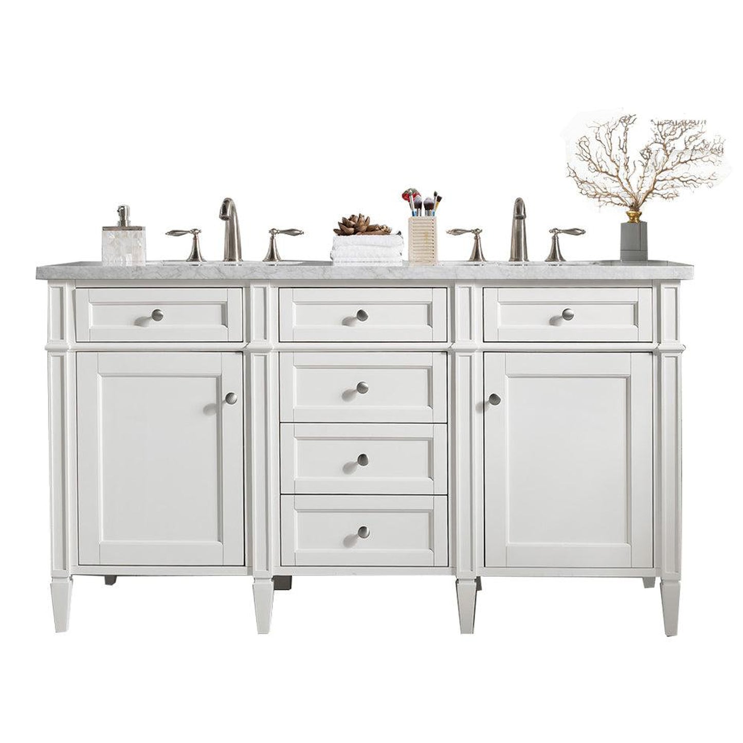 James Martin Vanities Brittany 60" Bright White Double Vanity With 3cm Arctic Fall Solid Surface Top