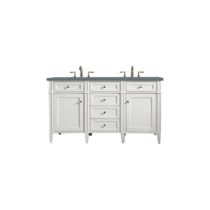 James Martin Vanities Brittany 60" Bright White Double Vanity With 3cm Cala Blue Quartz Top