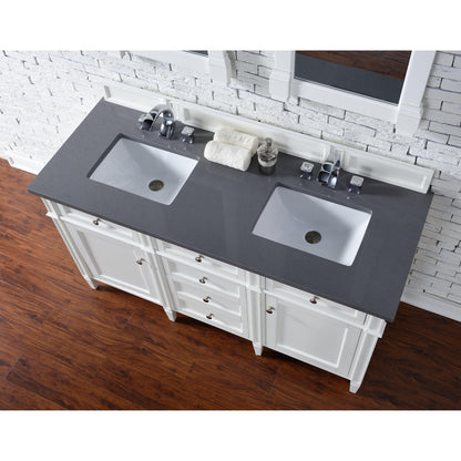 James Martin Vanities Brittany 60" Bright White Double Vanity With 3cm Charcoal Soapstone Quartz Top