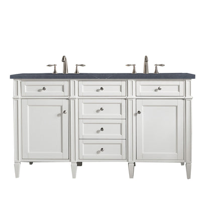 James Martin Vanities Brittany 60" Bright White Double Vanity With 3cm Charcoal Soapstone Quartz Top
