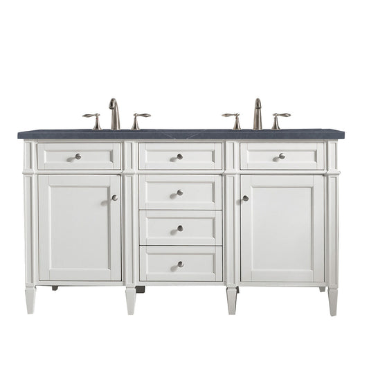 James Martin Vanities Brittany 60" Bright White Double Vanity With 3cm Charcoal Soapstone Quartz Top