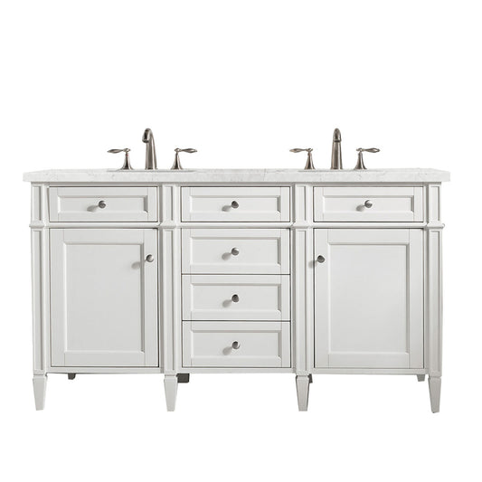 James Martin Vanities Brittany 60" Bright White Double Vanity With 3cm Eternal Jasmine Pearl Quartz Top