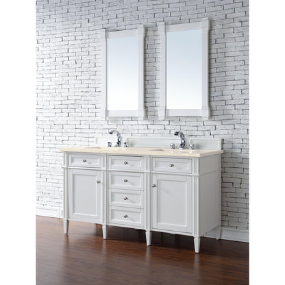 James Martin Vanities Brittany 60" Bright White Double Vanity With 3cm Eternal Marfil Quartz Top