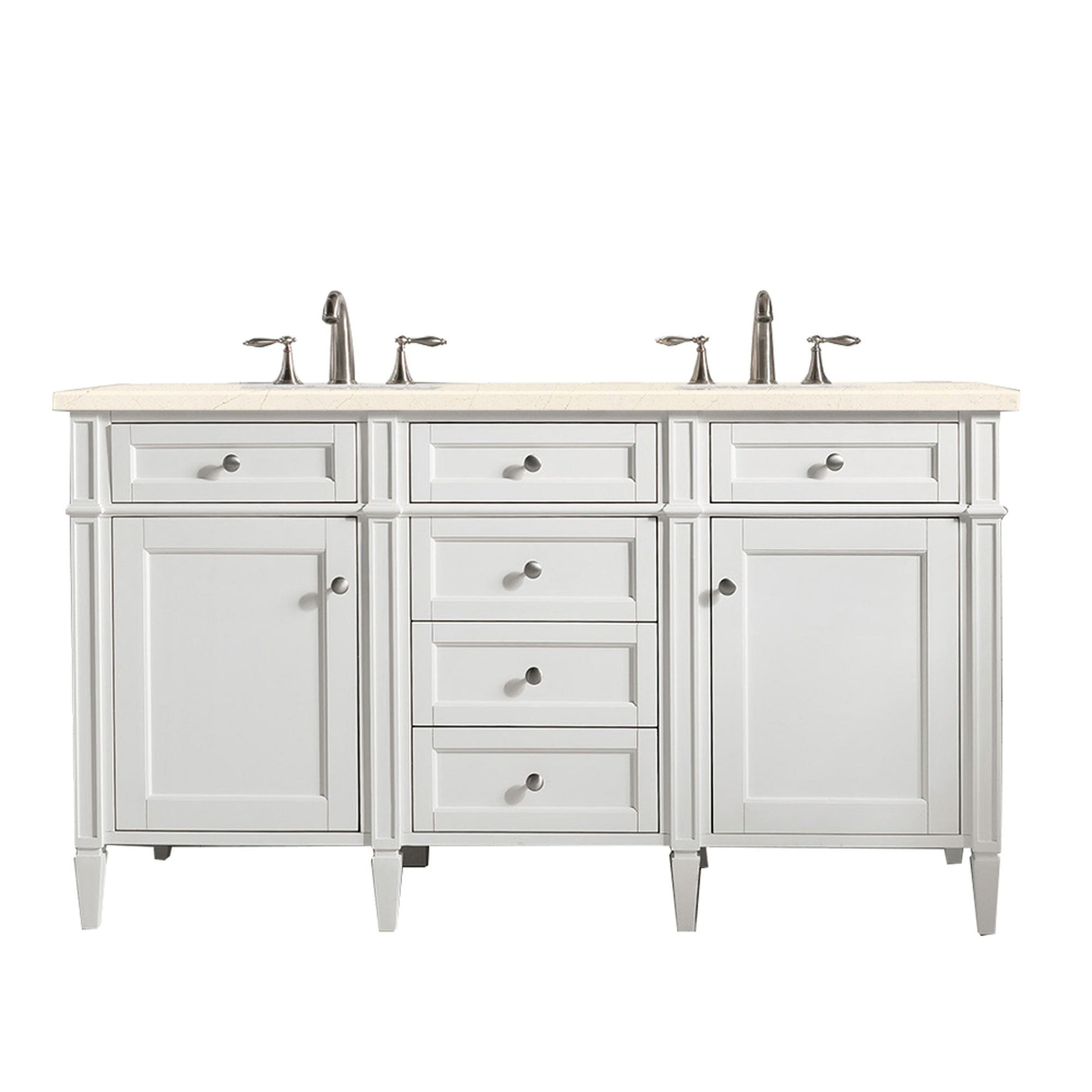 James Martin Vanities Brittany 60" Bright White Double Vanity With 3cm Eternal Marfil Quartz Top