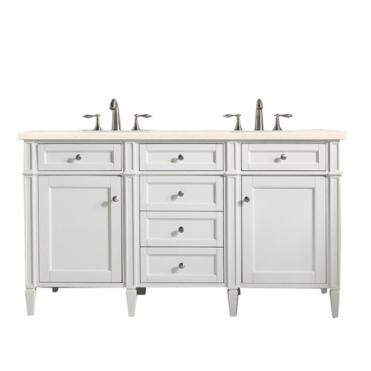 James Martin Vanities Brittany 60" Bright White Double Vanity With 3cm Eternal Marfil Quartz Top