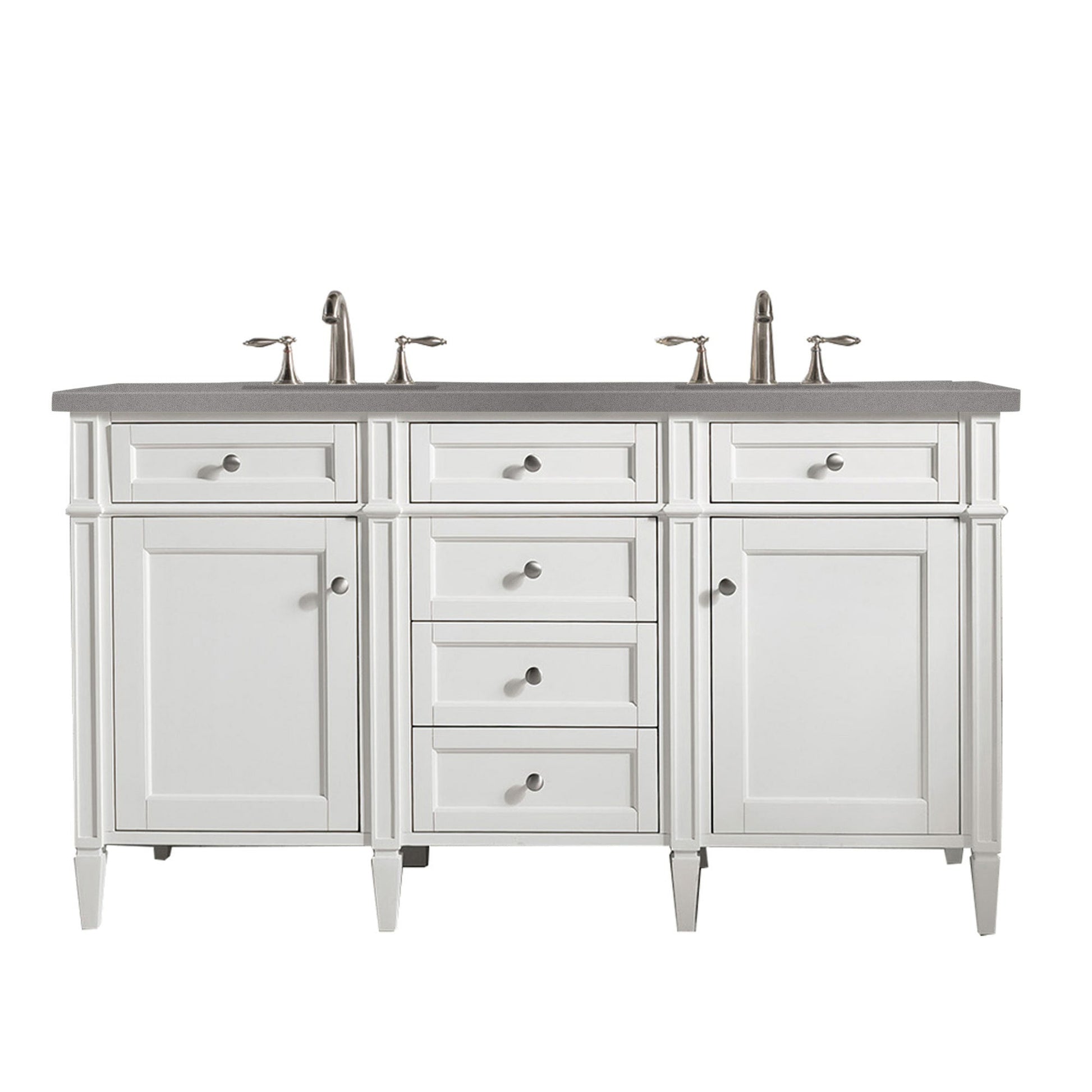 James Martin Vanities Brittany 60" Bright White Double Vanity With 3cm Grey Expo Quartz Top