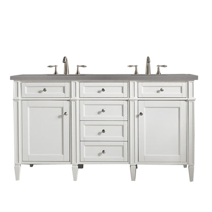 James Martin Vanities Brittany 60" Bright White Double Vanity With 3cm Grey Expo Quartz Top