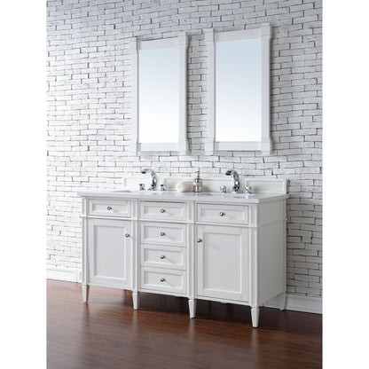 James Martin Vanities Brittany 60" Bright White Double Vanity With 3cm White Zeus Quartz Top