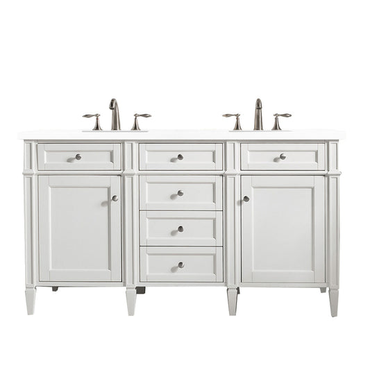 James Martin Vanities Brittany 60" Bright White Double Vanity With 3cm White Zeus Quartz Top