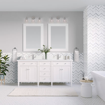 James Martin Vanities Brittany 60" Bright White Double Vanity With Single Hole 3 cm White Zeus Quartz Top & Backsplash