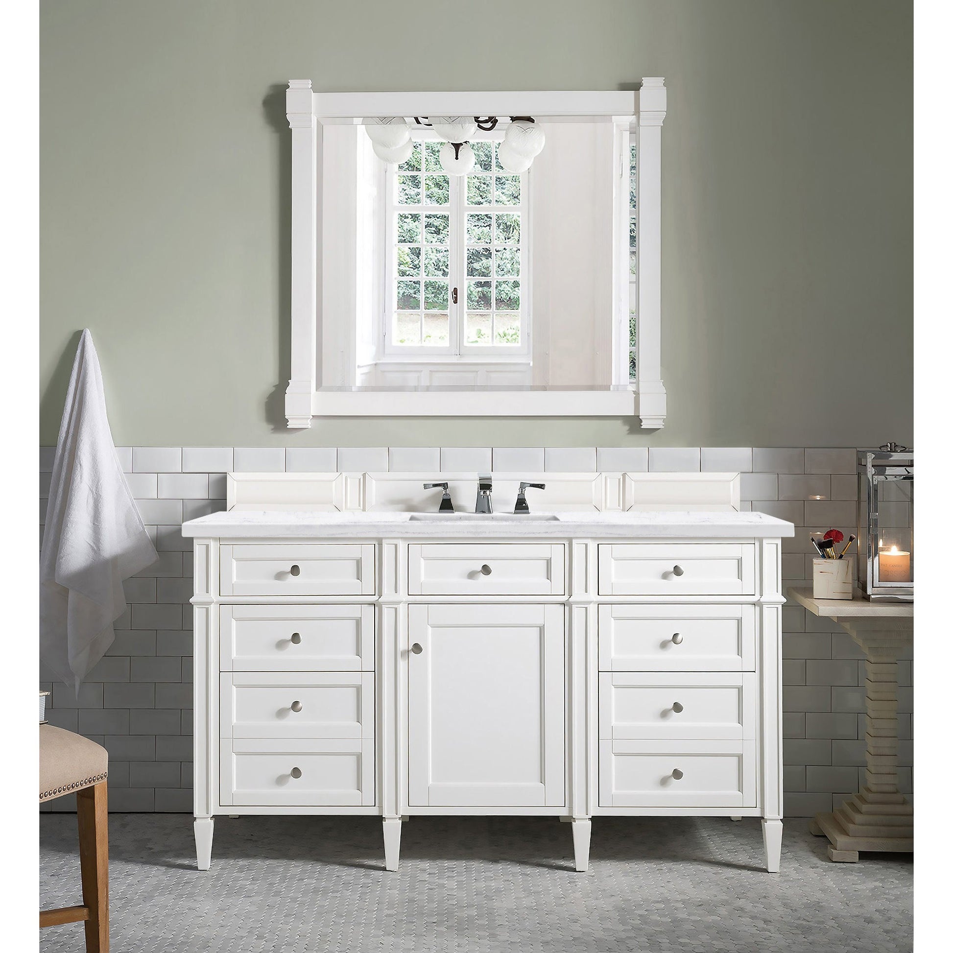 James Martin Vanities Brittany 60" Bright White Single Vanity With 3 cm Arctic Fall Solid Surface Top