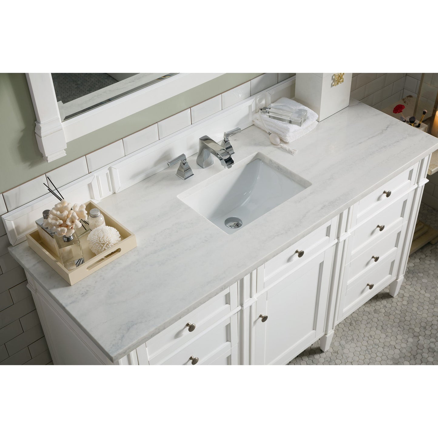 James Martin Vanities Brittany 60" Bright White Single Vanity With 3 cm Arctic Fall Solid Surface Top