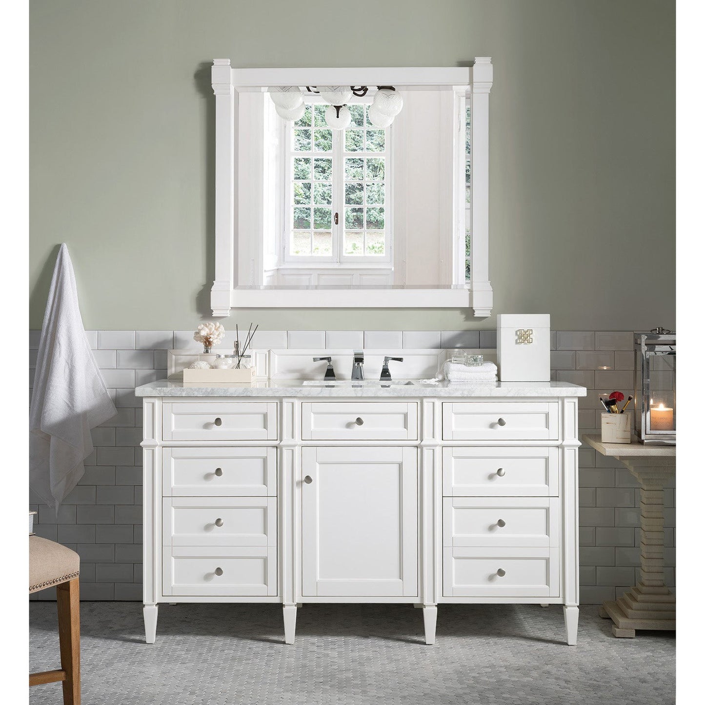 James Martin Vanities Brittany 60" Bright White Single Vanity With 3 cm Carrara Marble Top