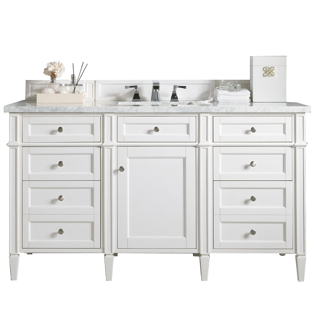 James Martin Vanities Brittany 60" Bright White Single Vanity With 3 cm Carrara Marble Top